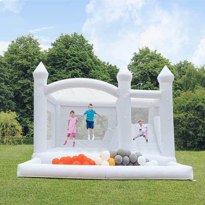 Connsann 15' x 13' White Bounce House with Ball Pit & Slide & Air